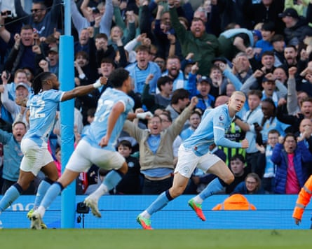 Erling Haaland celebrates his goal.