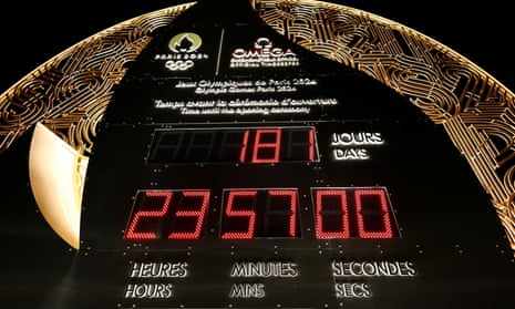 The countdown clock for the Paris Olympics, six months before the Games begin.