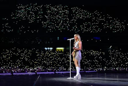 Sabrina Carpenter on stage in Rio de Janeiro, Brazil, during Taylor Swift’s Eras tour