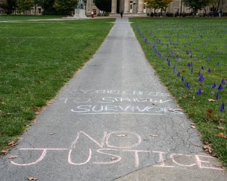 Protest messages written in chalk at Cornell University.