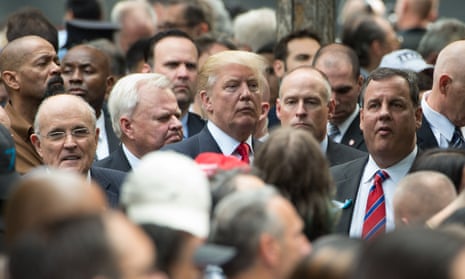 President-elect Donald Trump with potential cabinet appointees Rudy Giuliani, far left and Chris Christie, far right.