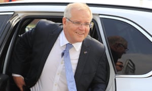 Australian prime minister Scott Morrison arrives at the Tasmanian Fire Service centre at Huonville, near Hobart, Tasmania, 4 February 2019.