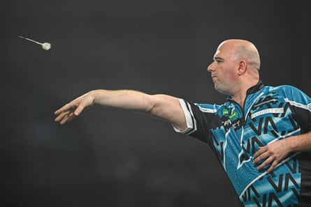 Rob Cross at the oche during his victory over Ian White.