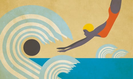 Illustration by Paul Reed of a sea swimmer diving into a wave