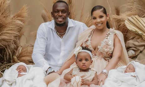 Usain Bolt and his partner, Kasi Bennett, posted photographs of themselves with their one-year-old daughter, Olympia Lightning, and the twin boys.