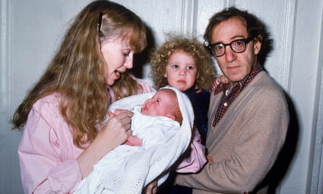 Mia Farrow, left and Woody Allen, right, with baby Satchel (now Ronan) and Dylan Farrow.