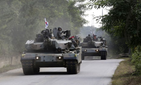 South Korean tanks take part in exercises in Paju, near the border with North Korea, on 4 September.