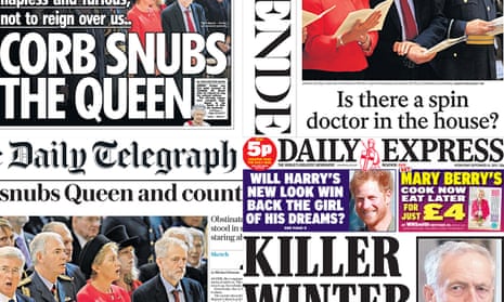 Today’s newspaper front pages on Jeremy Corbyn not singing the national anthem. 
