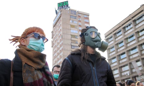 Demonstrators gather in Zenica city centre to protest against air pollution