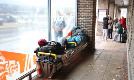 Rough sleepers at a bus shelter in Darlington town centre