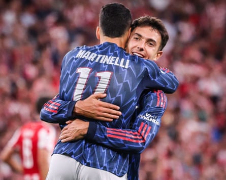 Athletic Club V Arsenal FC - UEFA Champions League, Bilbao, Spain - 16 Sep 2025Mandatory Credit: Photo by Matthieu Mirville/ZUMA Press Wire/Shutterstock (15489187i)
Gabriel MARTINELLI of Arsenal celebrate his goal with Martin ZUBIMENDI of Arsenal during the UEFA Champions League, League Phase MD1 match between Athletic Club and Arsenal FC at San Mames Stadium on September 16, 2025 in Bilbao, Spain. Marcos Calvo
Athletic Club V Arsenal FC - UEFA Champions League, Bilbao, Spain - 16 Sep 2025