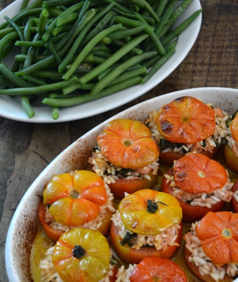 Rachel Roddy's stuffed tomatoes with rice, tuna, capers and anchovy.
