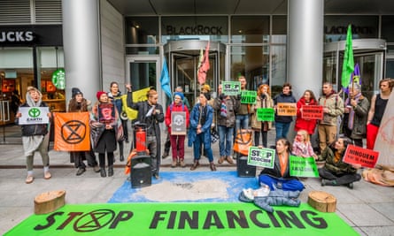 Extinction Rebellion UK gather in front of the investment firm BlackRock