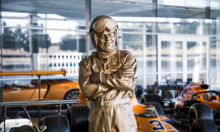 A statue of Bruce McLaren at the team workshop