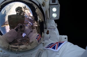 Astronaut Tim Peake takes a selfie during a spacewalk to replace a failed power regulator and install cabling for the International Space Station. The meticulously planned and executed sortie was stopped early after fellow astronaut Tim Kopra reported a small amount of water building up in his helmet. The two Tims worked in close cooperation with each other to return to the Space Station, with NASA commander Scott Kelly and cosmonaut Sergei Volkov waiting inside to help them out of their suits.