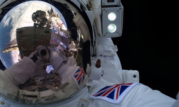 Astronaut selfie taken during spacewalk.