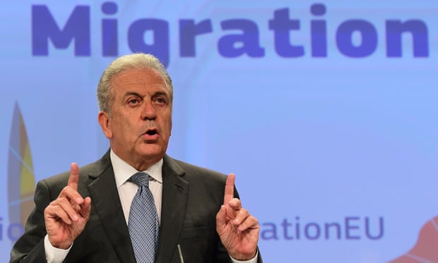 The European commissioner for migration, Dimitris Avramopoulos, addresses a press conference in Brussels on Wednesday.