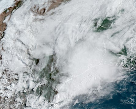 Satellite view showing swirls of cloud