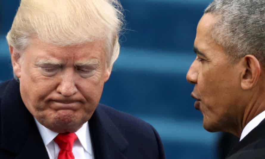 President Barack Obama greets President-elect Donald Trump at his inauguration on 20 January 2017.