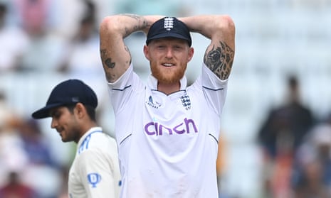 Ben Stokes reacts during play on Day 4 during the fourth Test in India