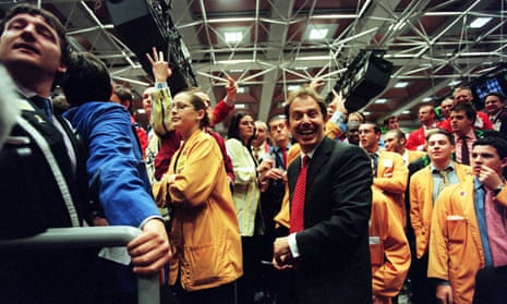 Prime minister Tony Blair (centre) in the pit at the City of London’s LIFFE (London International Financial Futures and Options Exchange) in 1997. 