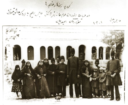 In this photo taken and captioned by the king himelf, a group of his wives and eunuchs are shown inside the harem garden in one of the royal complexes in north Tehran, Shahrestanak. The five African slaves include two adults, probably Ethiopian, and three adolescents: Haji Bilal (the first adult African slave from the right), Maqrur Khan (the fourth adult African slave from the right), Ismail Khan (the first adolescent white slave from the right), Haji Rahim (the second white slave from the right, head of the harem slaves), 1883.