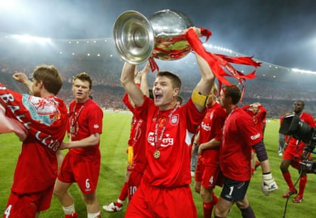 Steven Gerrard hoists the Champions League trophy in Istanbul
