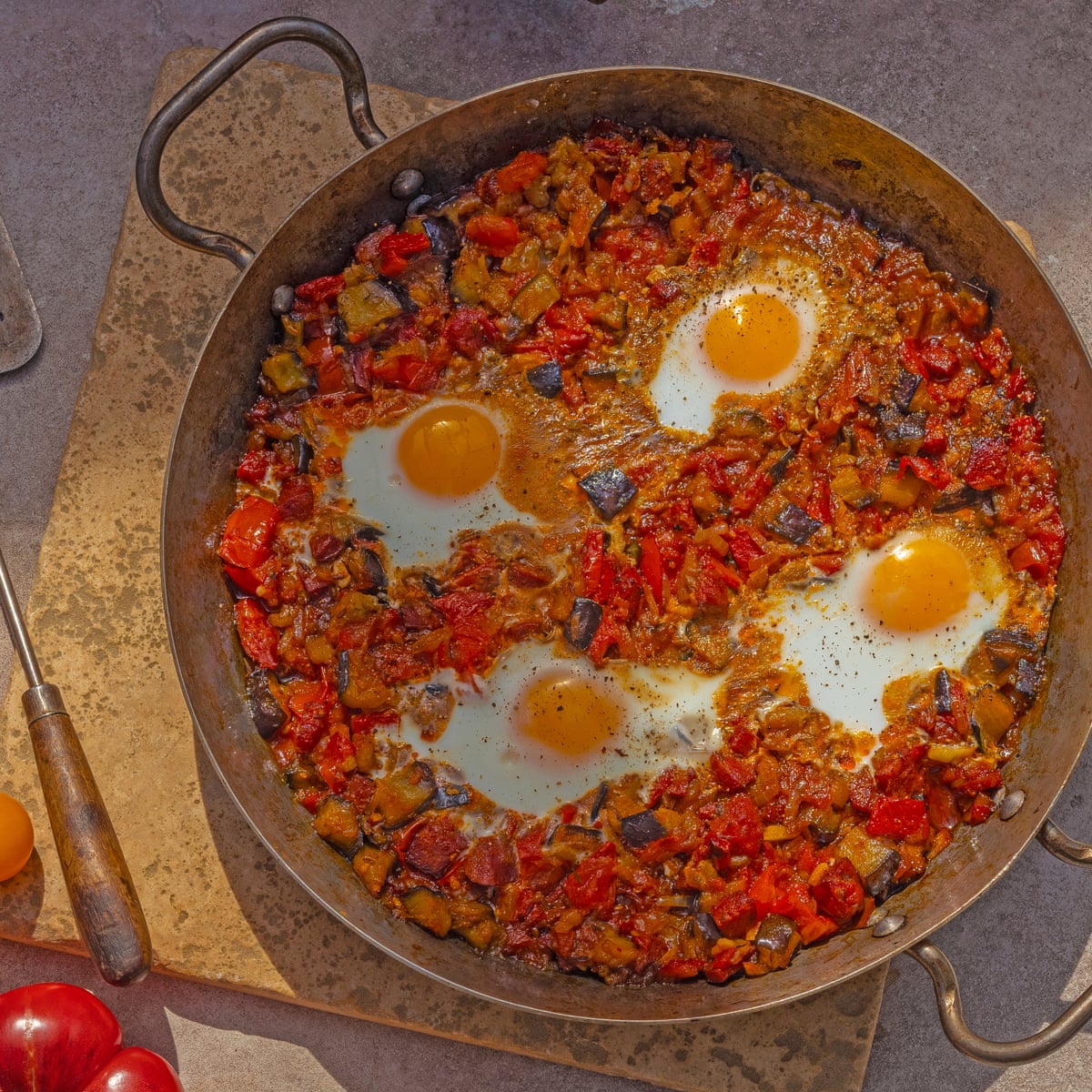 Tomato Sauce Mediterranean Baked Eggs Huevos A La Flamenca Recipe