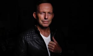 Tony Abbott wearing a kangaroo-skin leather jacket made by Mark Wales.