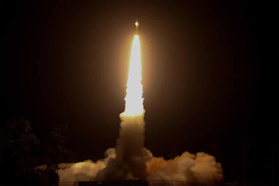 This handout image released by NASA shows a rocket, carrying technology likened to a “mini Hubble” telescope, lifting off from Arnhem Space Centre in Australia late on June 26, 2022.