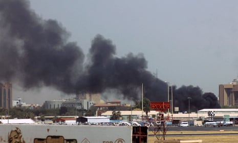 Smoke above buildings in the vicinity of Khartoum airport.