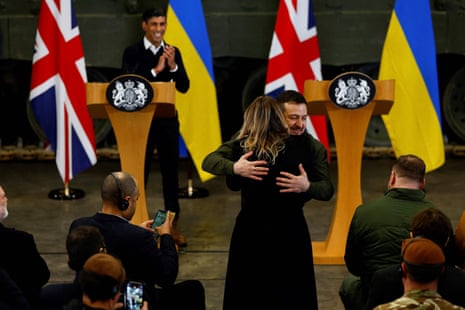 Ukraine’s President Volodymyr Zelenskiy hugs a BBC Ukraine journalist.
