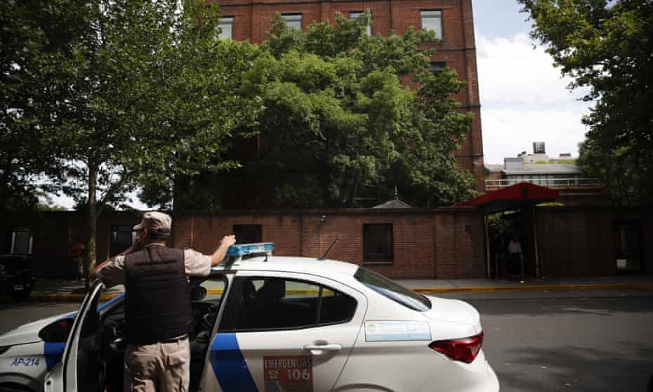 A police officer outside the Faena Art hotel in Buenos Aires after the incident.