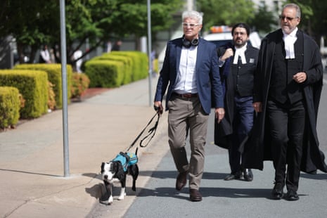 David McBride, his dog and his legal team this morning in Canberra.