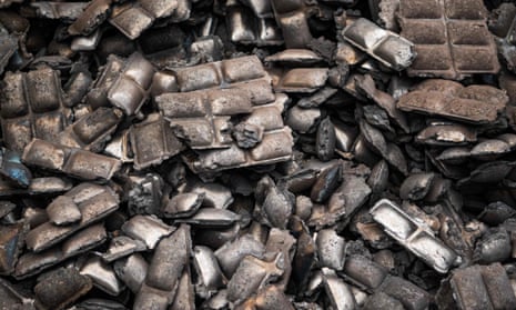 A picture of iron reduced using hydrogen into hot-briquetted iron (HBI) at the Hybrit pilot facility in northern Sweden.