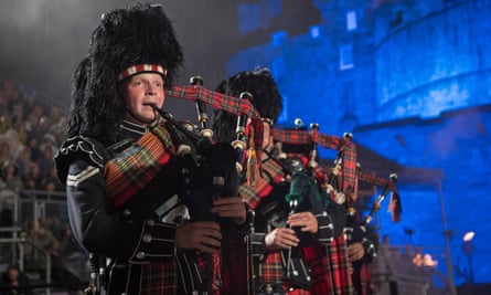 Royal Regiment of Scotland pipers at the Edinburgh military tattoo.