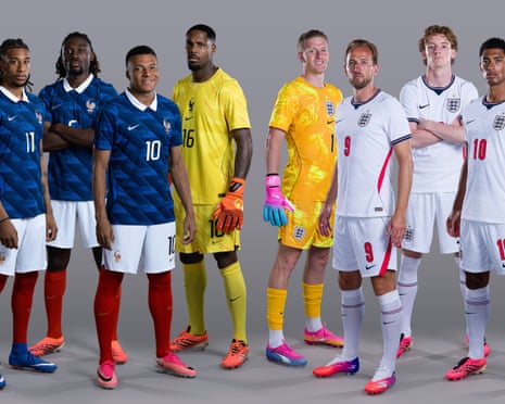 France’s Michael Olise, Manu Kone, Kylian Mbappe and Mike Maignan and England’s Jordan Pickford, Harry Kane, Anthony Gordon and Jude Bellingham