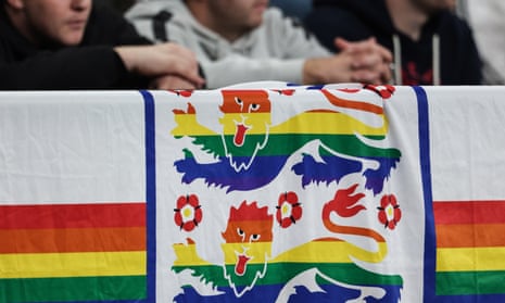 A rainbow LGBT Three Lions flag