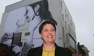 The Scottish Conservative leader, Ruth Davidson, in front of a mural titled ‘Love Wins’ in Belfast