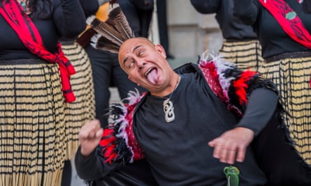 The welcome Haka by members of Ngati Ranana, the London Maori Club Blessing ceremony for Oceania at the Royal Academy.