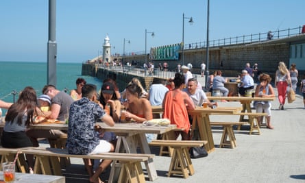 Waterside tables, on the seafront harbour arm at Folkestone.