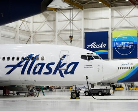Alaska Airlines aircraft in a hangar