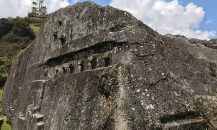 Inca ruins in Peru – called Espíritu Pampa or Old Vilcabamba – photographed in 2018. Pictured is: The Inca shrine of Yuraq Rumi - the White Rock - in the Vilcabamba