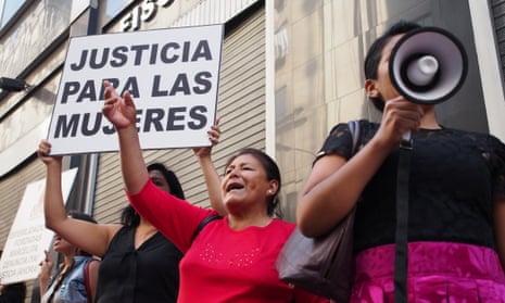 Women protest outside the prosecutor’s office in Lima demanding justice for rural women who were forcibly sterilised, 10 May 2016. 