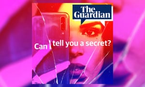 Can I Tell You A Secret podcast artwork. A woman holds a phone up towards a broken mirror, you can see her face staring ahead.