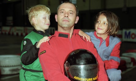 Lily Allen with her brother Alfie and father Keith go-karting in Clapham, London, 1994.