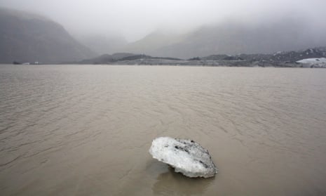 An ice floe in front of the Solheimajokull glacier in Iceland, where the ice has retreated by more than 1km since annual measurements began in 1931. Current international commitments on greenhouse gas emissions expire in 2020.