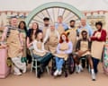 L-R Gabe, Nikki, Shannon, Danni, Mo, Clara, Tom, Molly, Yannis, Gary, Moyin, Connie … the 2026 Bake Off cohort.