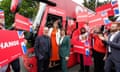 Rayner with Keir Starmer and shadow chancellor Rachel Reeves at the launch event for Labour's campaign bus.