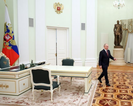 Russian president Vladimir Putin arrives for talks with US presidential envoy Steve Witkoff and Trump's son-in-law Jared Kushner at the Kremlin in Moscow, Russia.